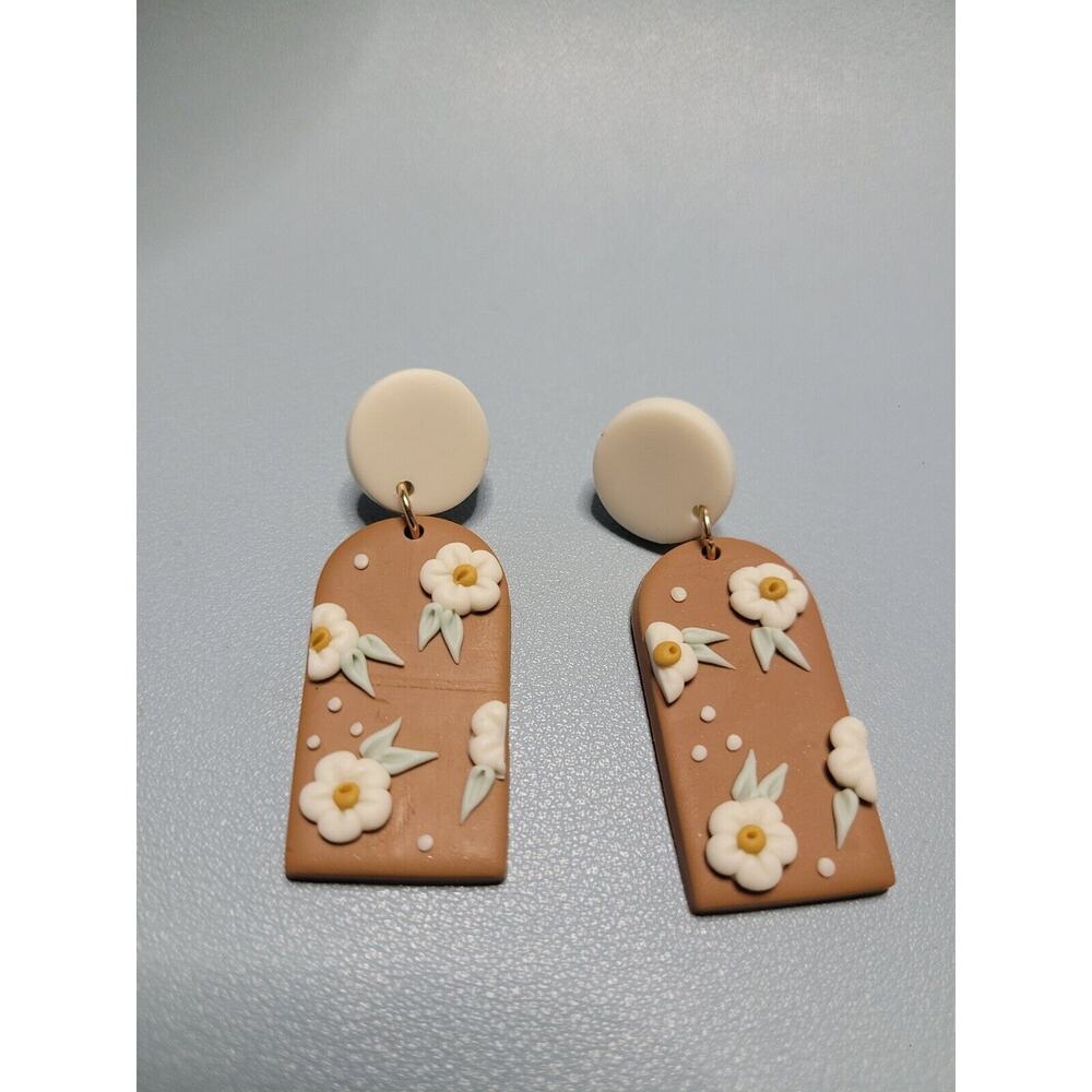 Handmade Mexican Terra Cotta Barro‎ Inspired Dangle Post Earrings Light Weight - Picture 3 of 6